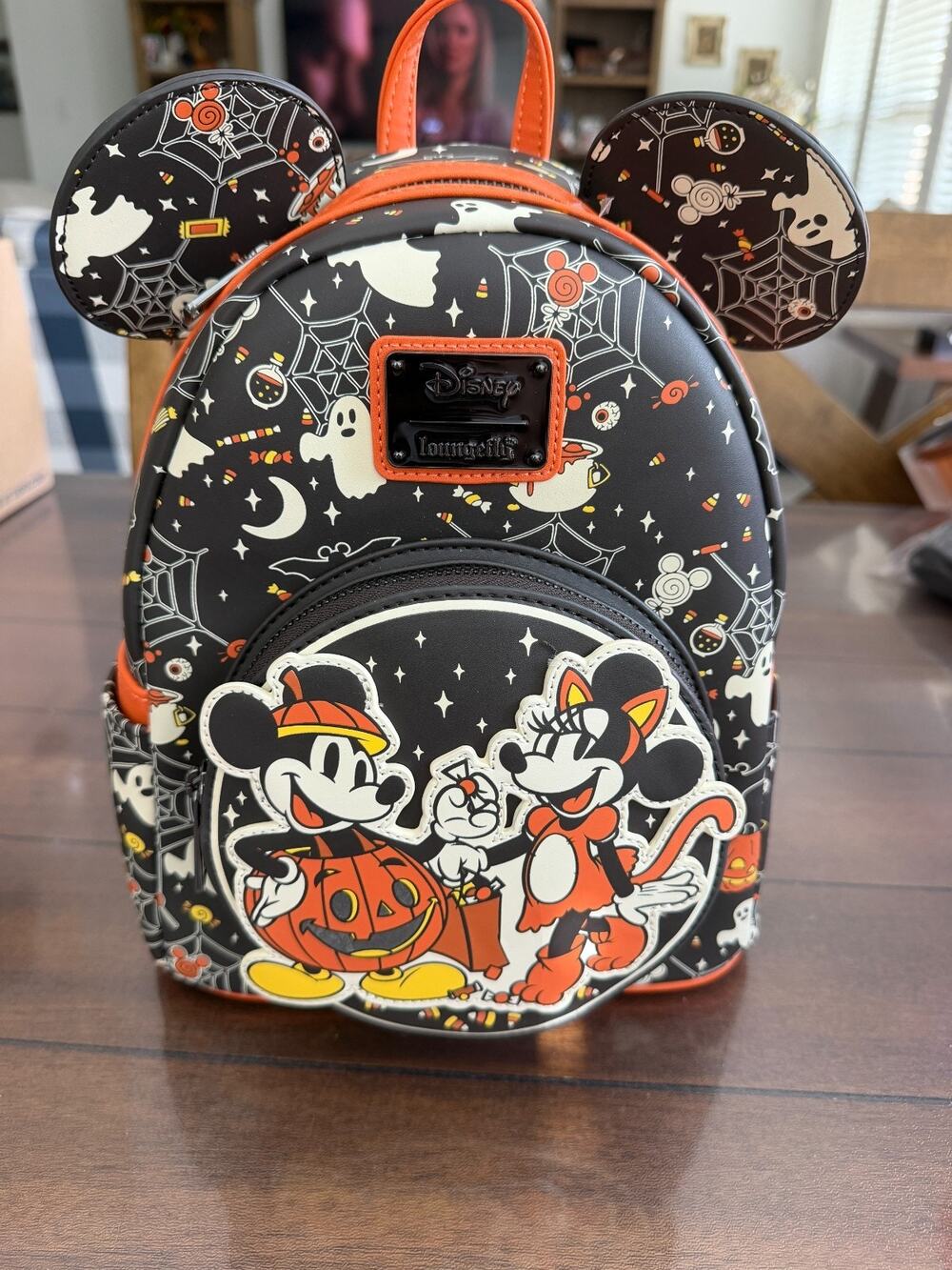 LOUNGEFLY DISNEY MICKEY & MINNIE GITD SPOOKY MINI BACKPACK~ BRAND NEW WITH TAGS
